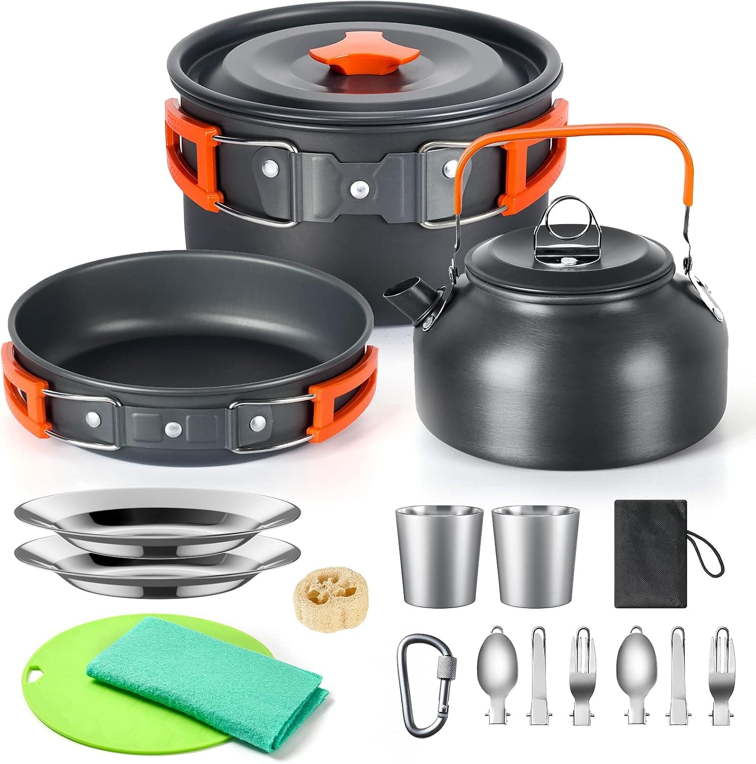 Camping Cooking Set, 16PCS Camping Utensils Cooking Set, Mess Kit with Pots and Pans, Stainless Steel