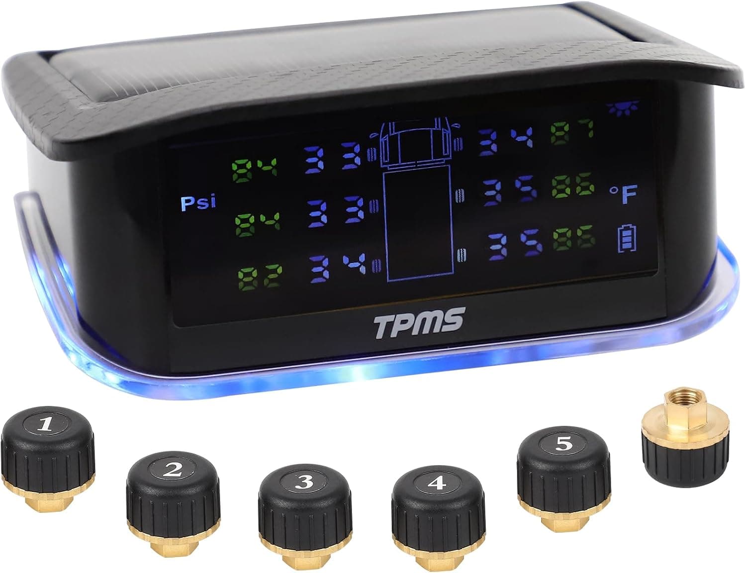 RV Tire Pressure Monitoring System 6 Sensors Wireless Solar TPMS LCD Display, Real-time Pressure and Temperature Minder 0-217 PSI for Trailer Truck Van Fifth Wheel Motorhome