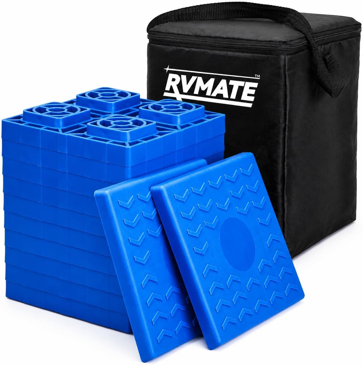 RVMATE 12 Pack RV Leveling Blocks, Heavy Duty Camper Leveling Blocks, Levelers for RVs, Reduce Trailer Movement, Great for Single and Dual Wheels
